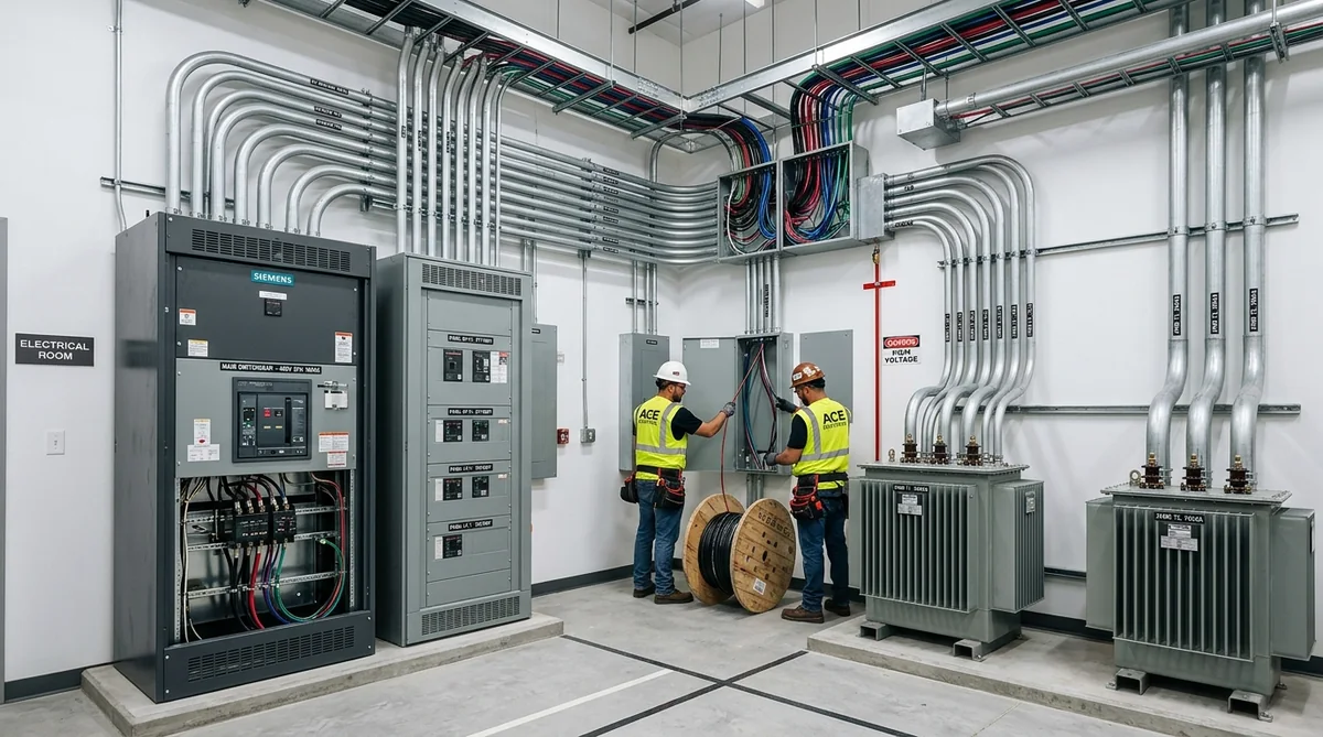 Commercial Electrical Service Room Switchgear and Conduit Runs Takeoff