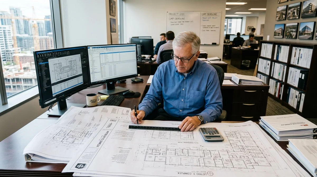 Commercial construction plan review and multi-trade bid estimating